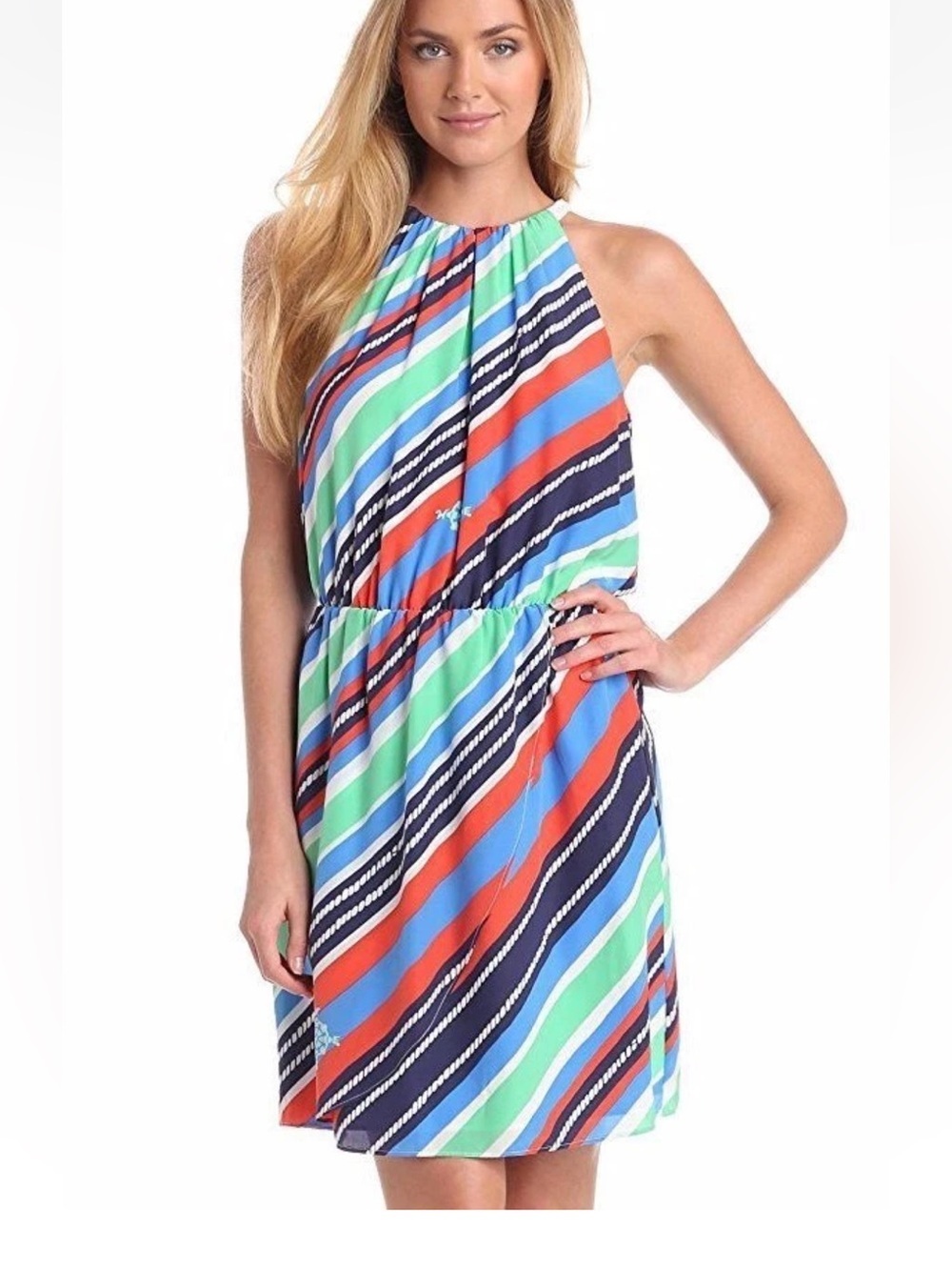 Lilly Pulitzer Kennett Overboard Stripe Braided Chain Halter silk Dress. S